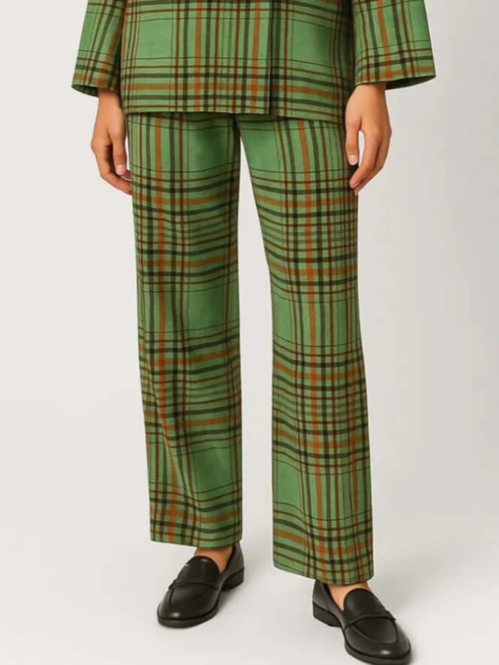 ZARA ZW COLLECTION PLAID CHECK TROUSERS IN GREEN - Picture 3 of 11